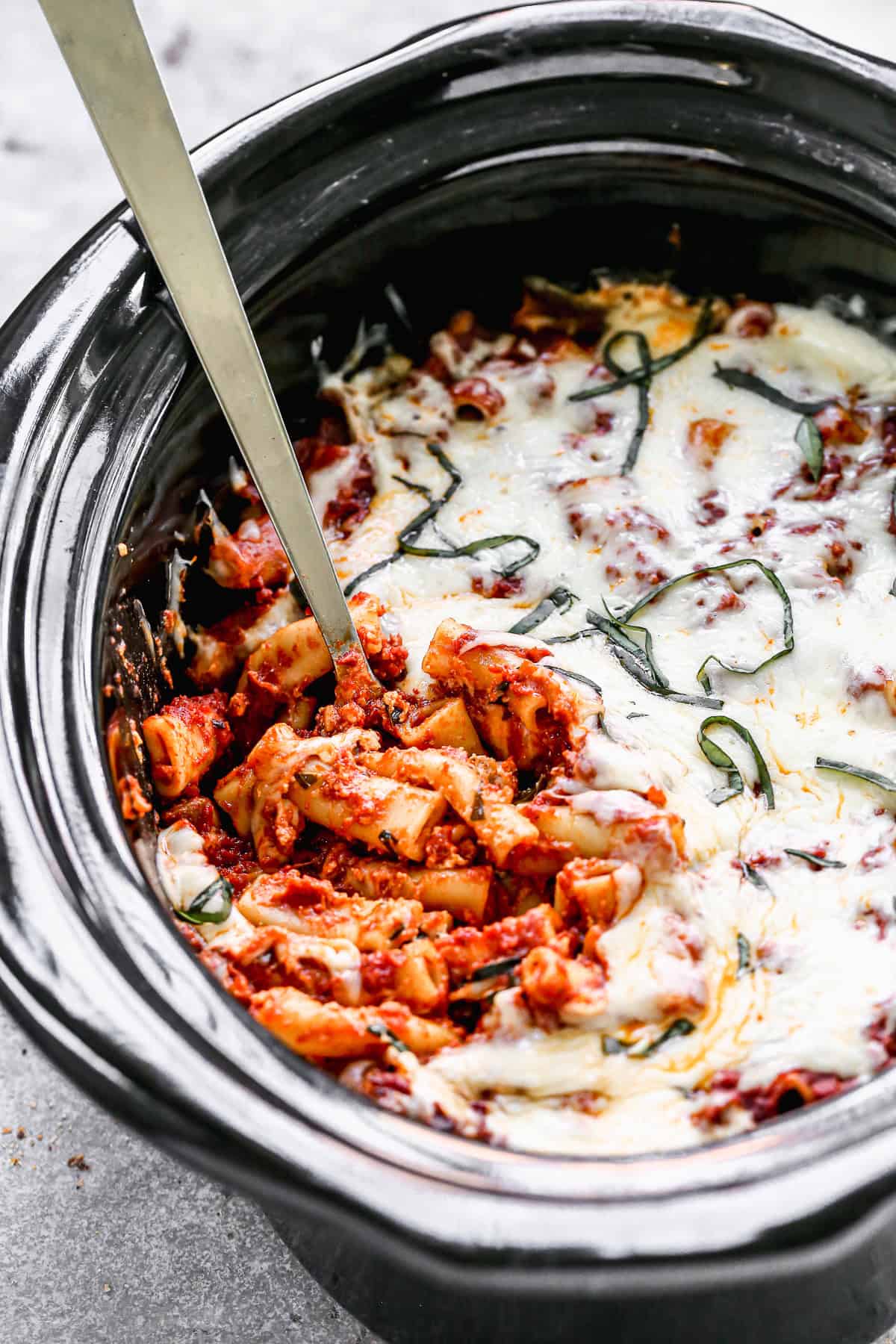 This crockpot baked ziti is an easy comfort food the whole family will devour.