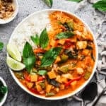 The best Thai Red Curry recipe is creamy, flavorful, and so delicious you will make it every week! It's loaded with veggies and better than takeout!