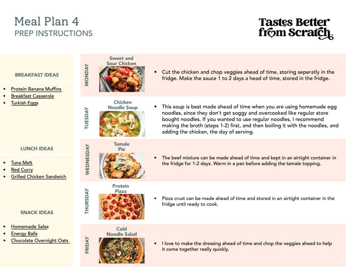 Prep ahead instructions for meal plan 4.