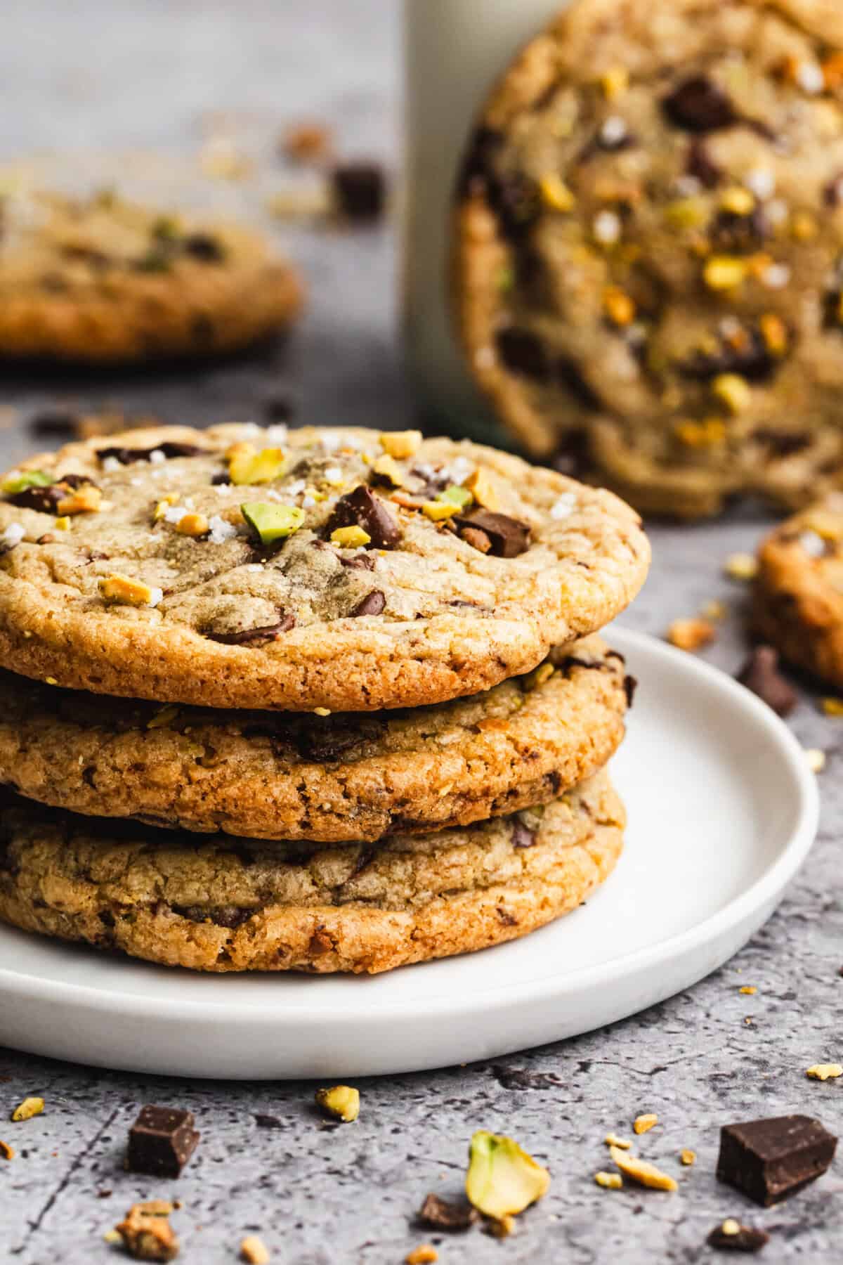 Pistachio Chocolate Chip Cookies are a simple handheld dessert that is great for sharing and snacking.
