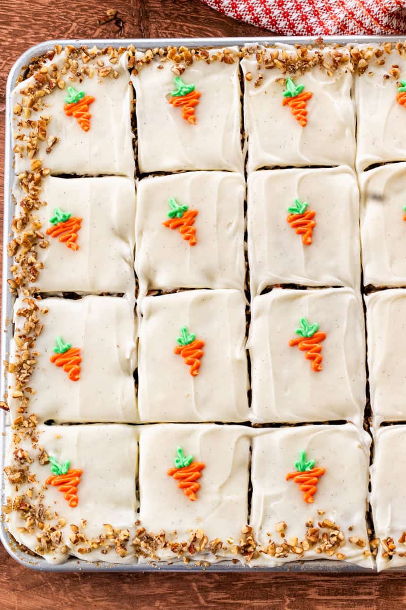 Carrot Cake Sheet Cake is the easiest form of carrot cake to make and serve! Bake it in a sheet pan for a quick cake that is easy to transport!