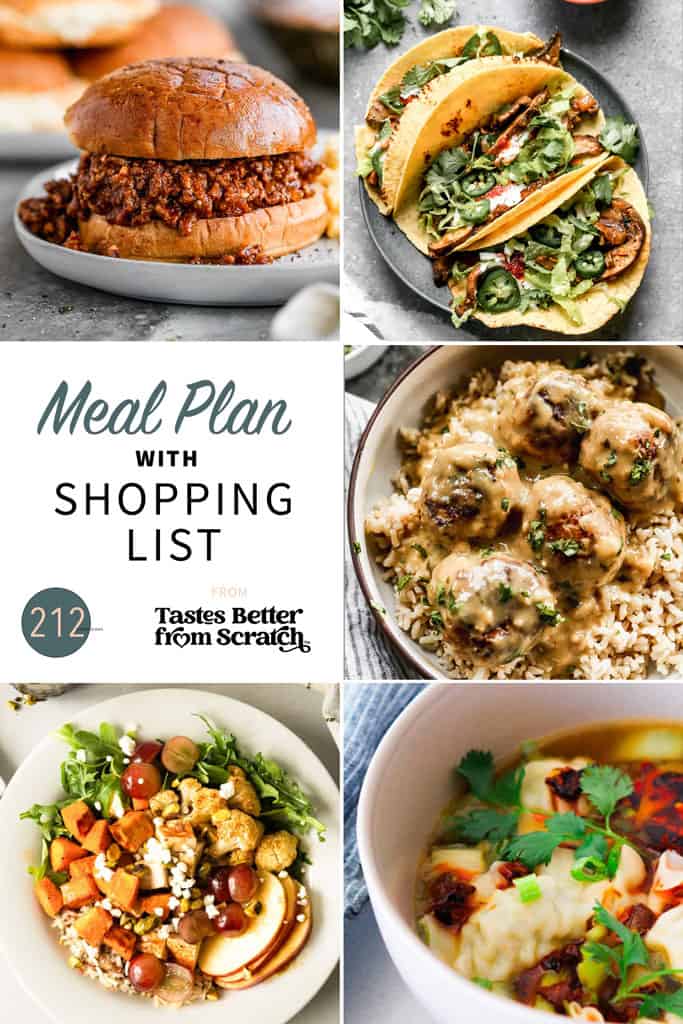 A collage of 5 recipes from meal plan 212.