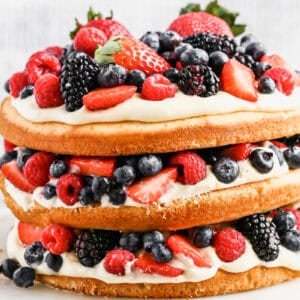 Berry Cake is a spring dessert that feels fresh and festive for a holiday dessert table.