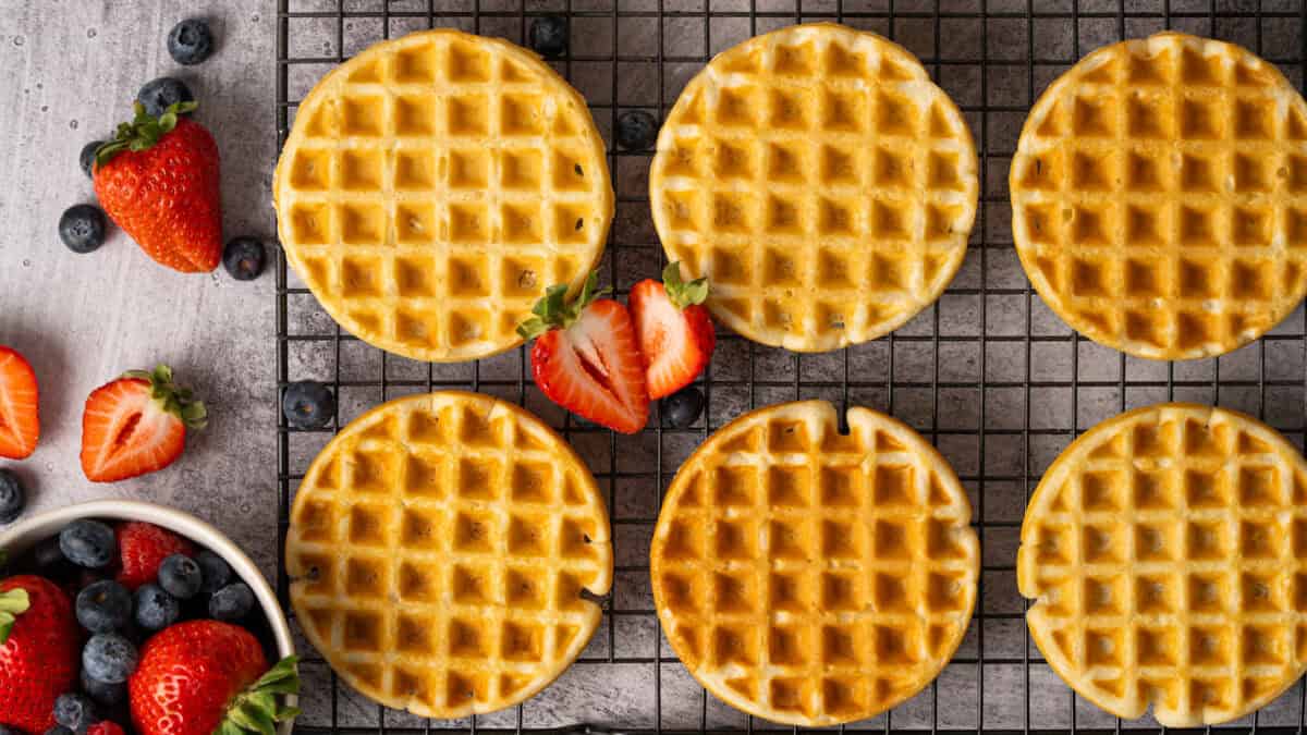 These homemade Freezer Waffles are so easy to make in just a few minutes and can be frozen for months! Simply pull one out of the freezer and toss it in the toaster, air fryer, or oven and breakfast is ready!