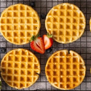 These homemade Freezer Waffles are so easy to make in just a few minutes and can be frozen for months! Simply pull one out of the freezer and toss it in the toaster, air fryer, or oven and breakfast is ready!