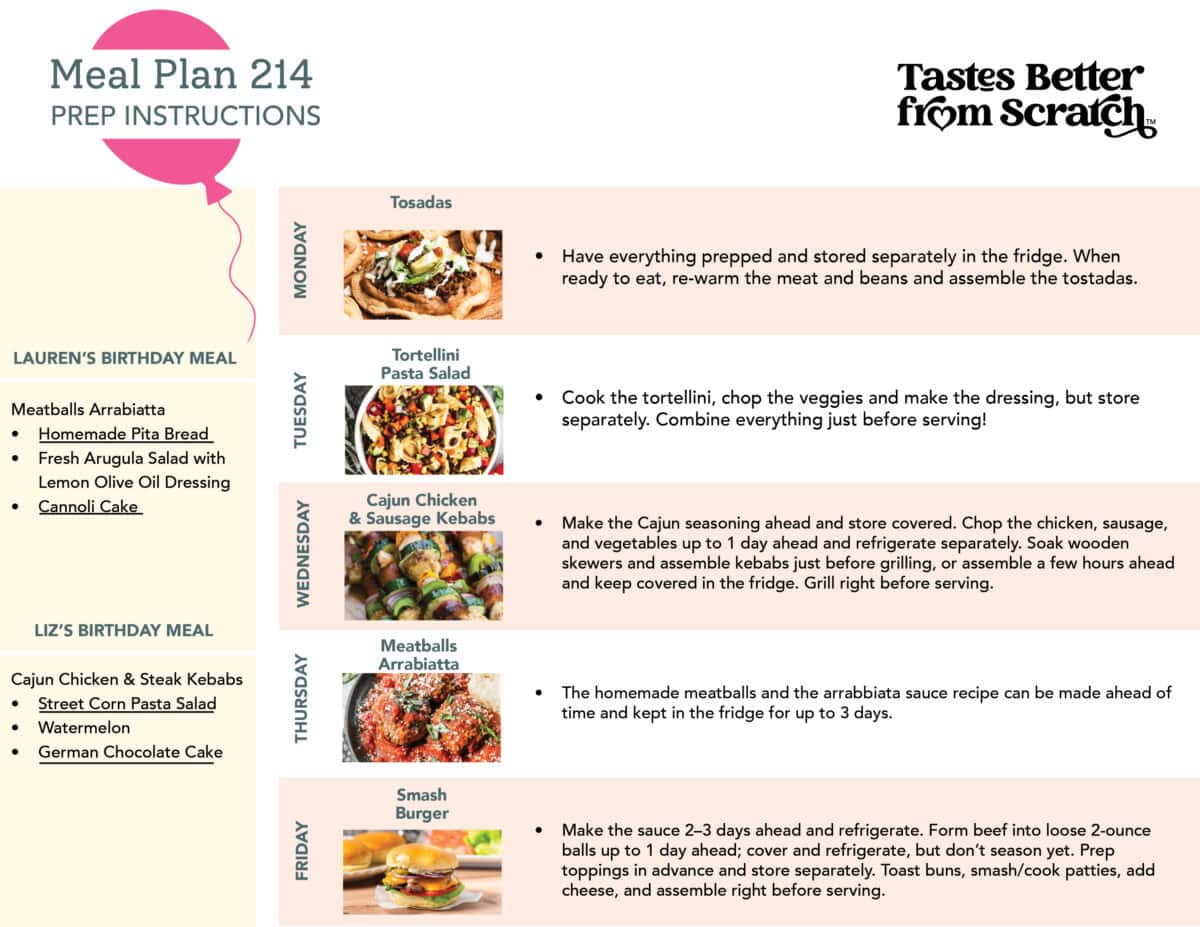 Prep ahead instructions for meal plan 214.