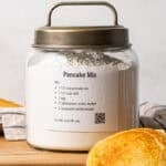 This homemade pancake mix recipe is the best life hack in my pantry! It takes 5 minutes to throw together ingredients I already have and make fun pancake mornings doable on any weekday morning!