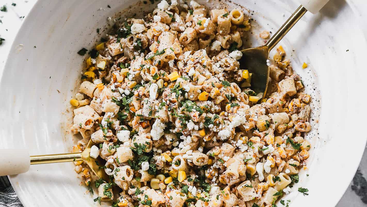 This easy Street Corn Pasta Salad has all the flavors we love from street corn in an easy pasta salad that feeds a crowd!