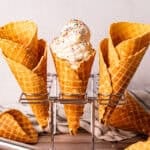 These easy Homemade Waffle Cones are sweet, crunchy, and tastes like it came from a cute ice cream shop. They are so easy to make at home and instantly makes dessert night feel special.