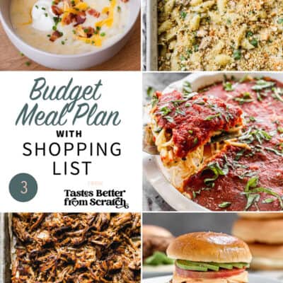 A collage of 5 recipes from budget meal plan 3.