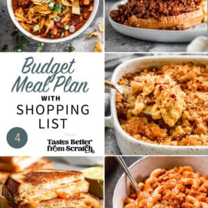 A collage of 5 recipes from budget meal plan 4.