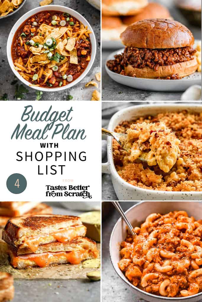 A collage of 5 recipes from budget meal plan 4.
