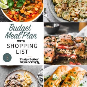 A collage of 5 images from budget meal plan 5.