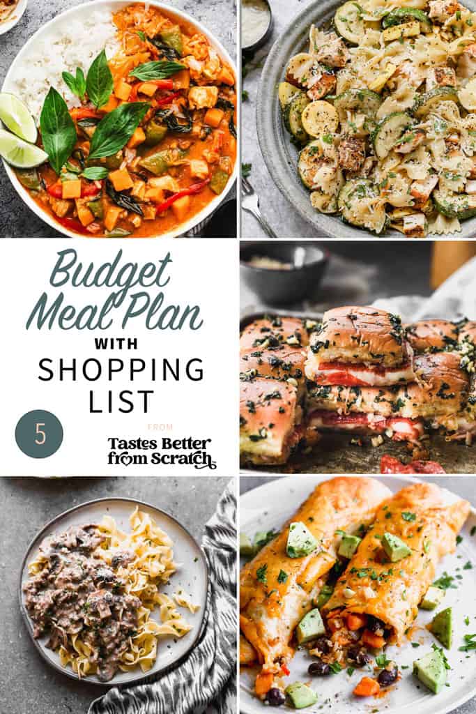 A collage of 5 images from budget meal plan 5.