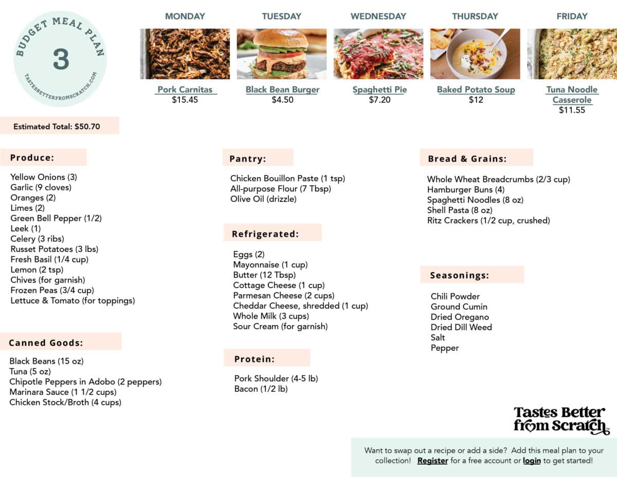 shopping list from budget meal plan 3.
