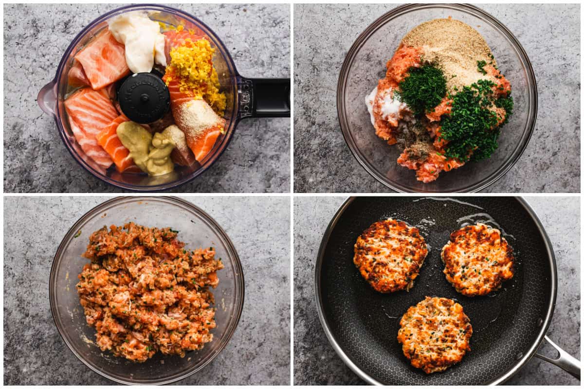 Learn how to make salmon burgers with fresh ingredients in just minutes! They are flavorful, healthy, and stay together while cooking up golden every time. They are the best salmon patty burgers!