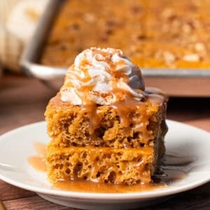 This easy Pumpkin Sheet Pan Pancakes recipe is made in 20 minutes and feeds a crowd. It's the perfect Fall breakfast!