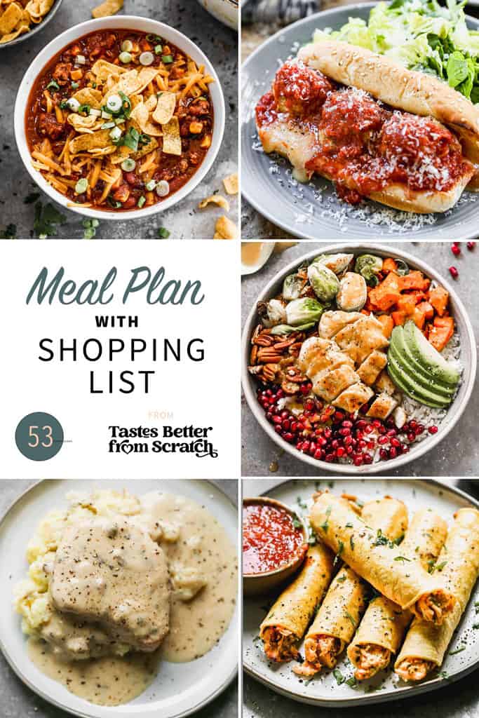 A collage of 5 recipes from meal plan 53.