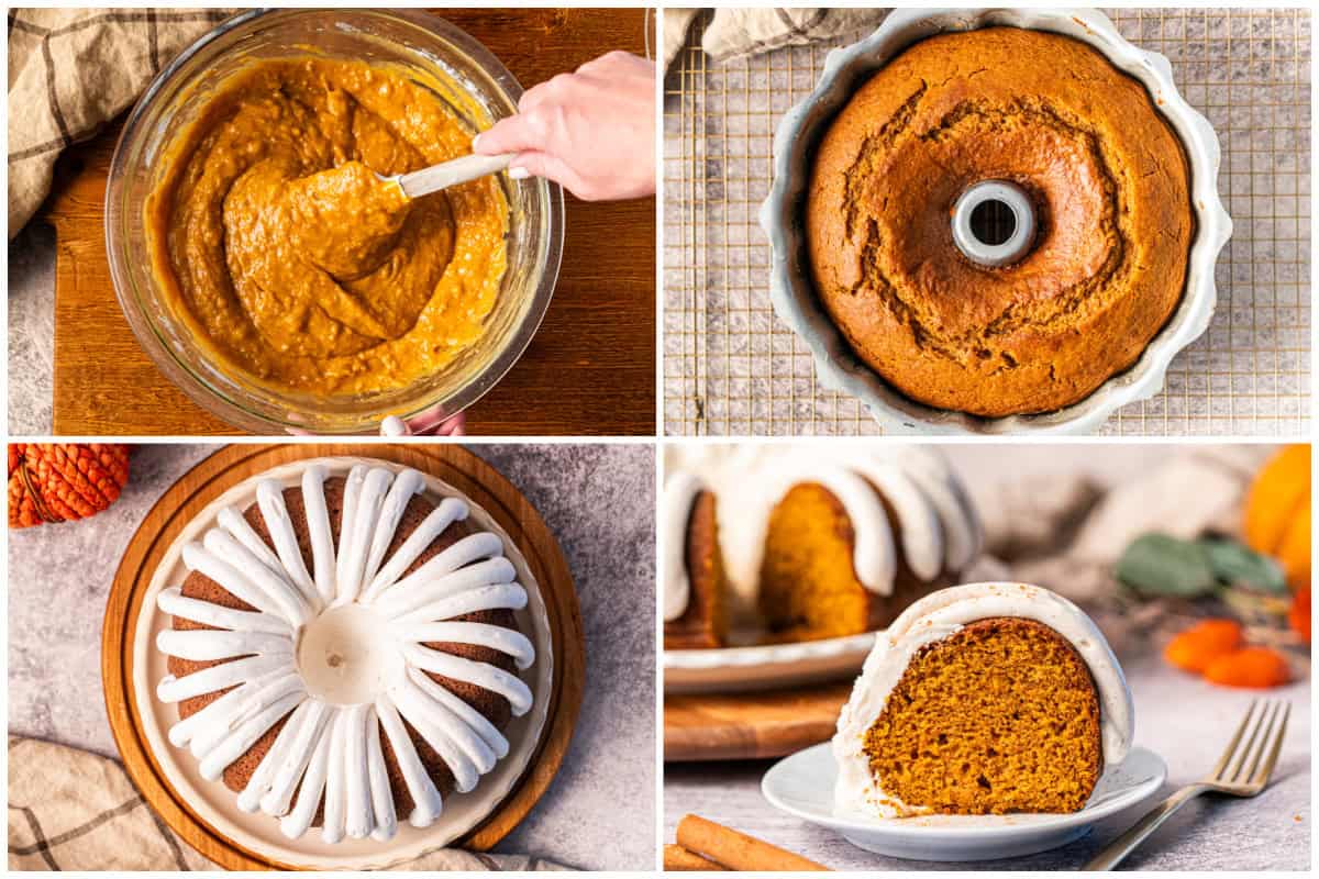 Learn how to make a moist Pumpkin Bundt Cake recipe all in one bowl. It bakes in a bundt pan and frosted to look fancy and delicious. You won't believe how good this one is!