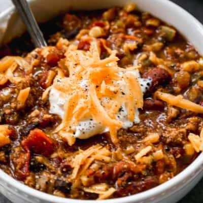 This easy Turkey Chili recipe is loaded with flavor and protein. It's cozy, filling, and absolutely delicious!