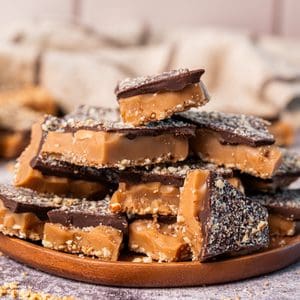 This easy Homemade Toffee recipe has the perfect snap and buttery flavor. You'll be surprised how easy it is to make too!